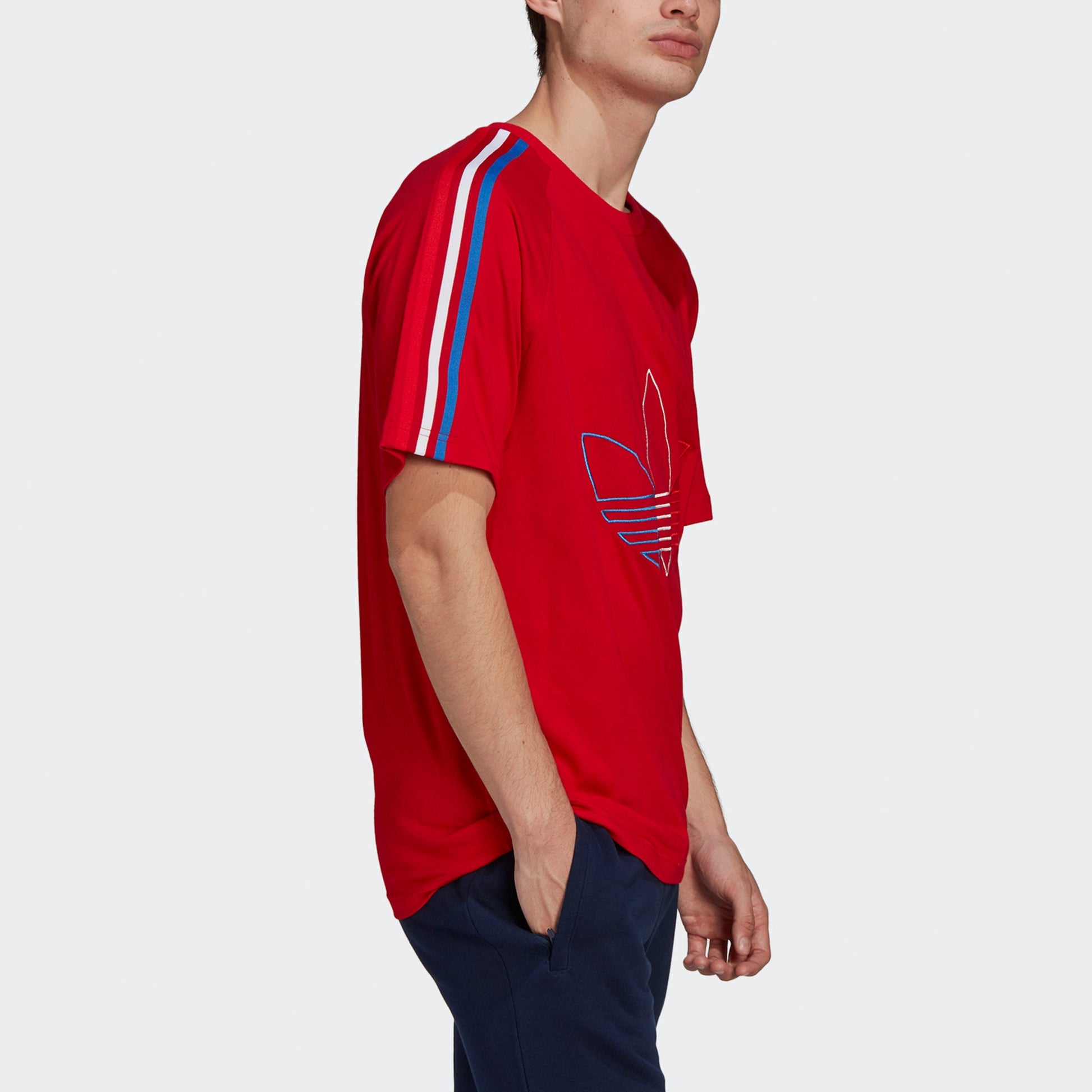 Men's adidas originals Fto Tee Contrasting Colors Embroidered Logo Stripe Sports Short Sleeve Red T-Shirt GR0534