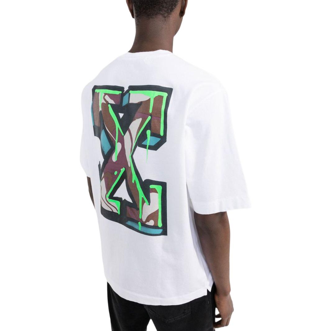 Men's Off-White SS22 Solid Color Arrow Pattern Short Sleeve White T-Shirt OMAA119S22JER00801100110