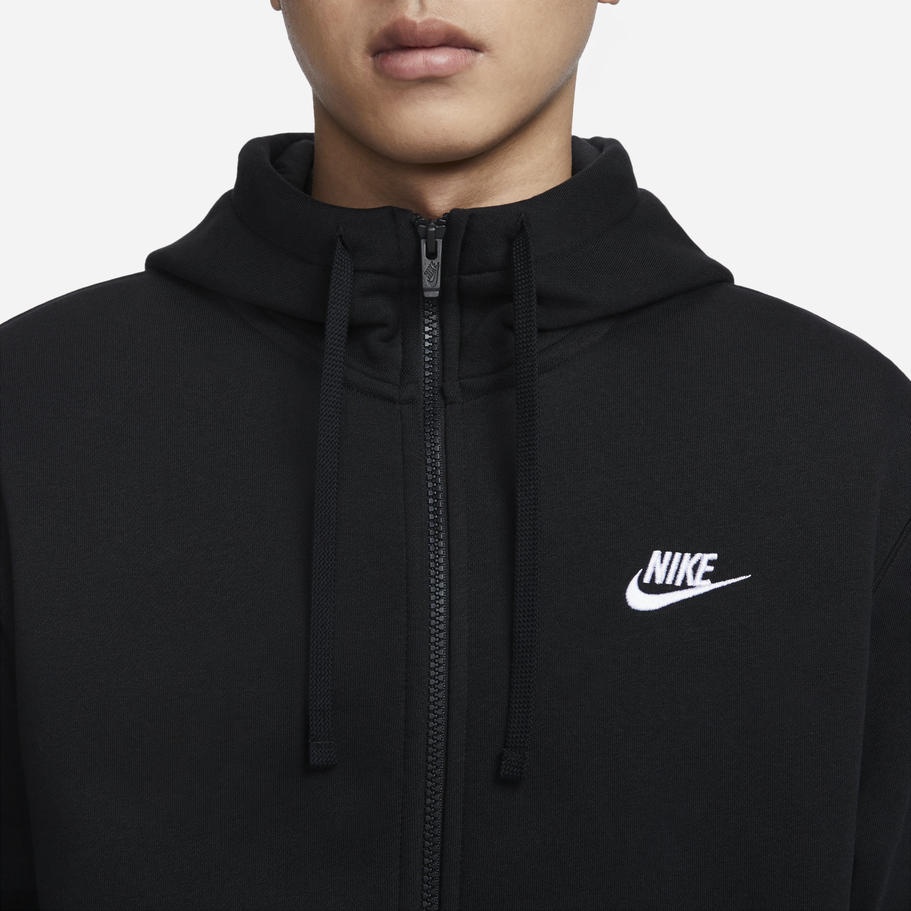 Nike Sportswear Club Fleece Embroidered Logo Solid Color hooded Zipper Black BV2646-010