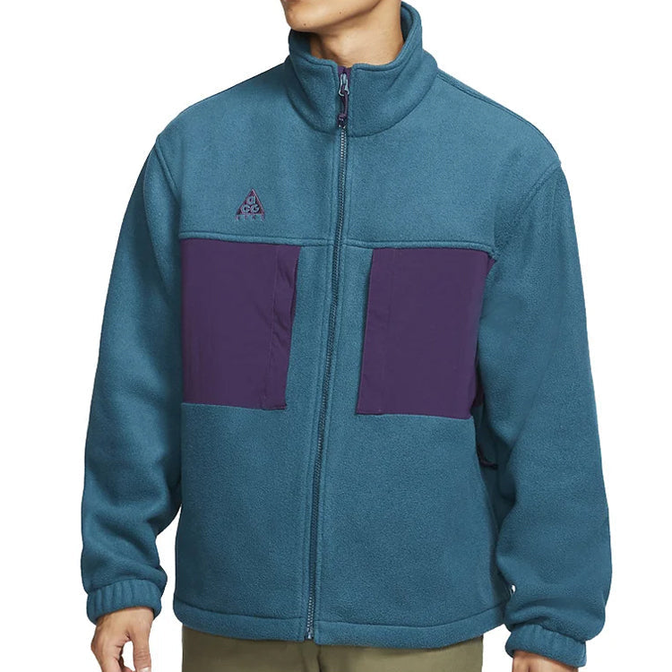 Men's Nike Colorblock Stand Collar Fleece Zipper Dark Sapphire Blue Jacket 'Midnight Turq Grdppl Black' BQ7198-347
