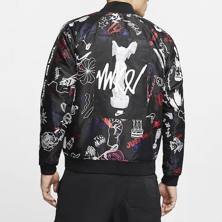 Nike Version Geometry Pattern Printing Zipper aviator Jacket Black CJ5042-010