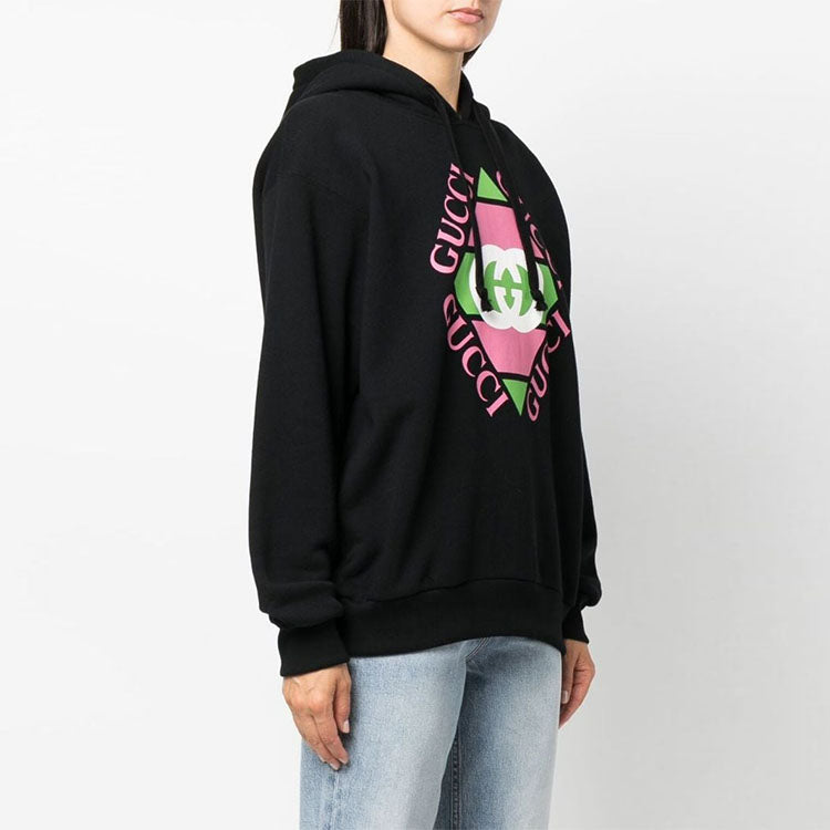 (WMNS) Gucci Logo Print Cotton Hoodie 'Black' 717427-XJEV6-1082
