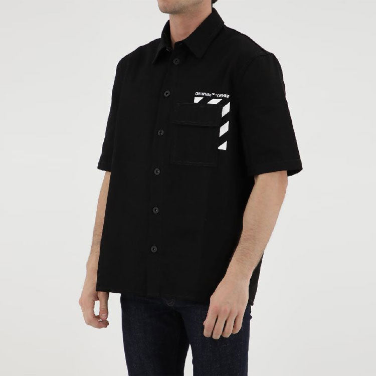 Off-White Solid Color Cotton Printing Short Sleeve Shirt Black OMYD038C99DEN0011001