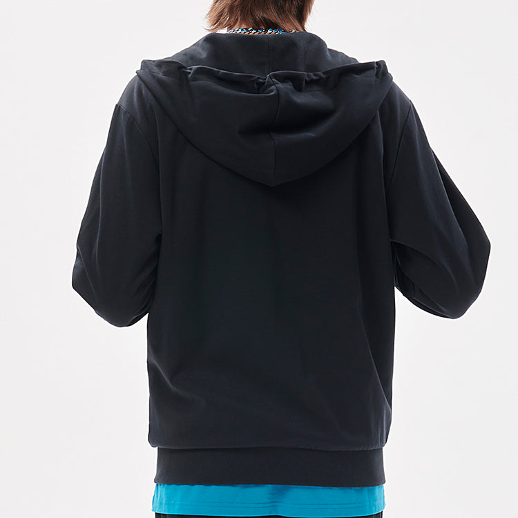 Men's FILA FUSION Big Pocket Splicing Logo Hooded Knit Jacket Dark Black T11M133501F-BK