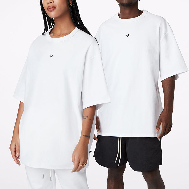 Converse Solid Color Loose Round Neck Short Sleeve Couple Style White 10020975-A01