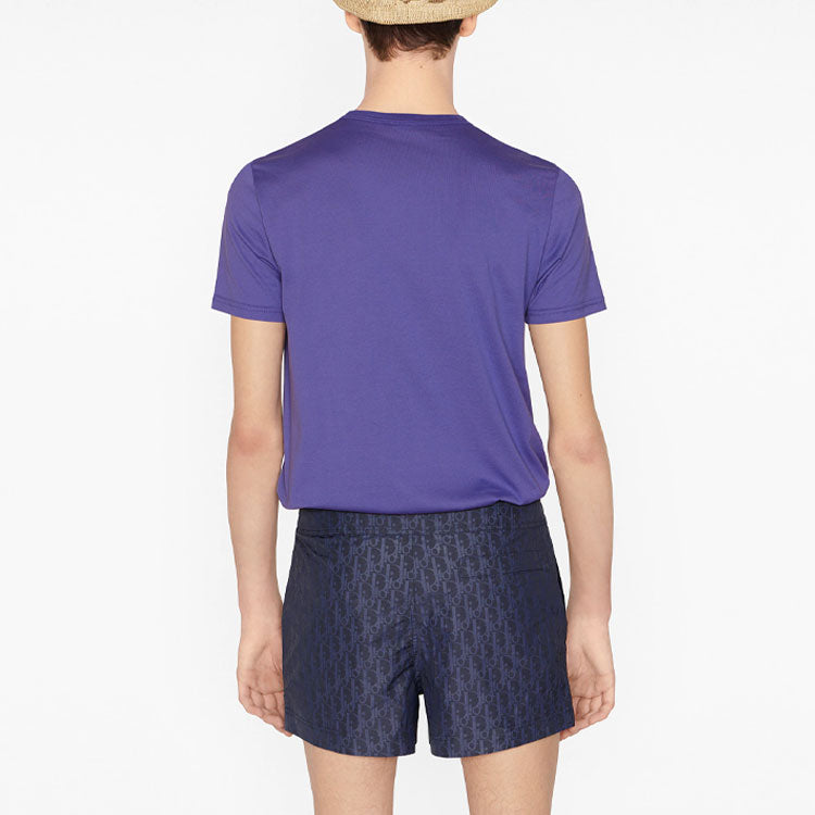 Men's DIOR FW21 Cotton Knit CD Embroidered Short Sleeve Purple 943J605A0554-C444