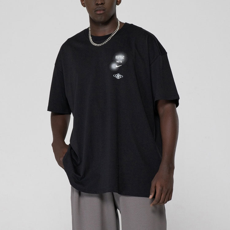 Men's Nike Brooklyn Nets Geometry Pattern Logo Printing Round Neck Short Sleeve Black T-Shirt DH6732-010