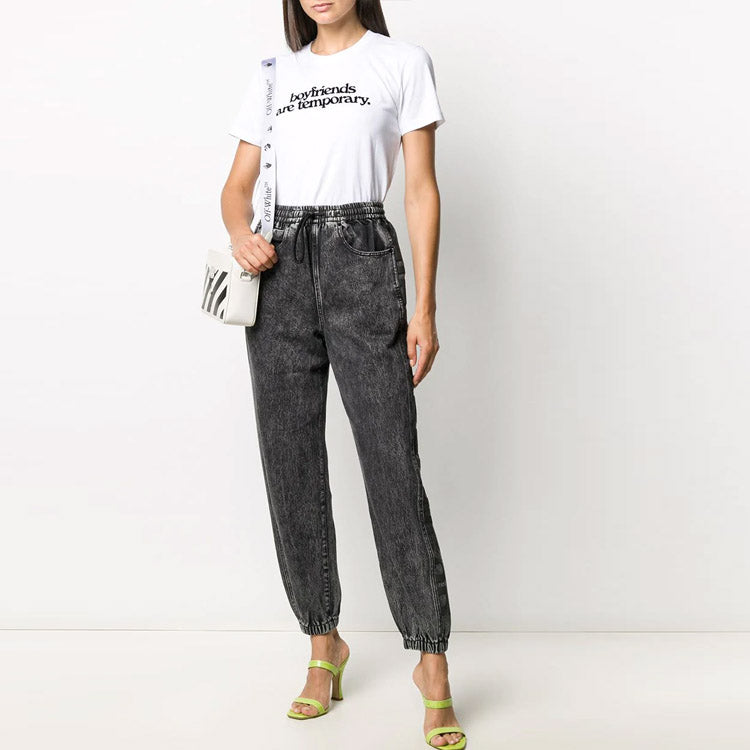 (WMNS) Off-White Slogan Alphabet Printing Short Sleeve Slim Fit Version White OWAA049F20JER0080110
