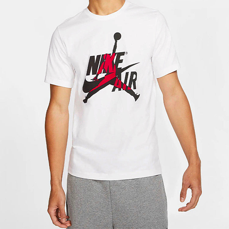 Air Jordan Jumpman Logo Printing Knit Sports Round Neck Short Sleeve White DH9493-100