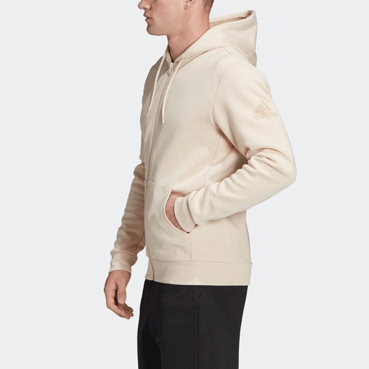 Men's adidas Logo Printing Zipper Hooded Jacket Hemp Color EB5273