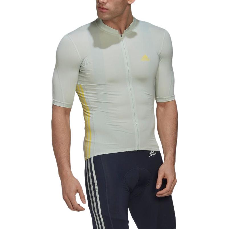 Men's adidas Logo Printing Stripe Zipper Half Sleeve Green T-Shirt HM6428
