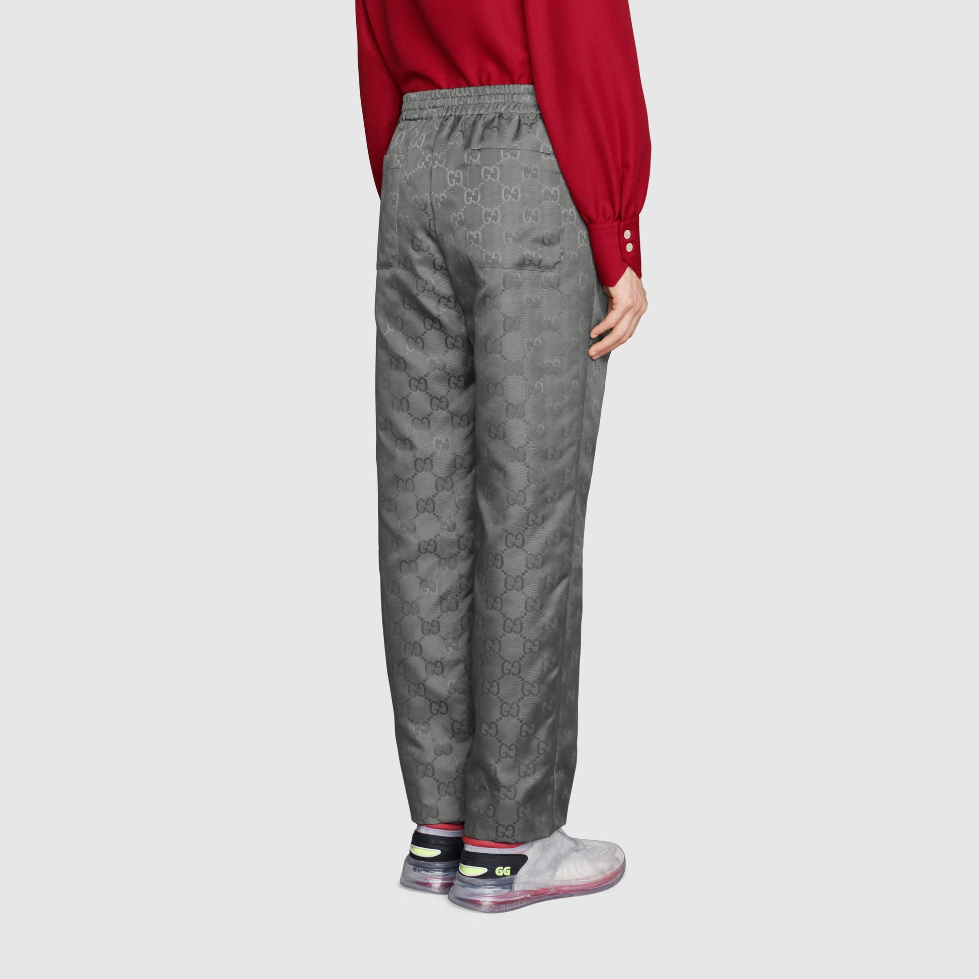 Men's Gucci Off The Grid Series FW21 Double G Pattern Drawstring Nylon Casual Long Pants/Trousers Gray 656671-ZAEBN-1126