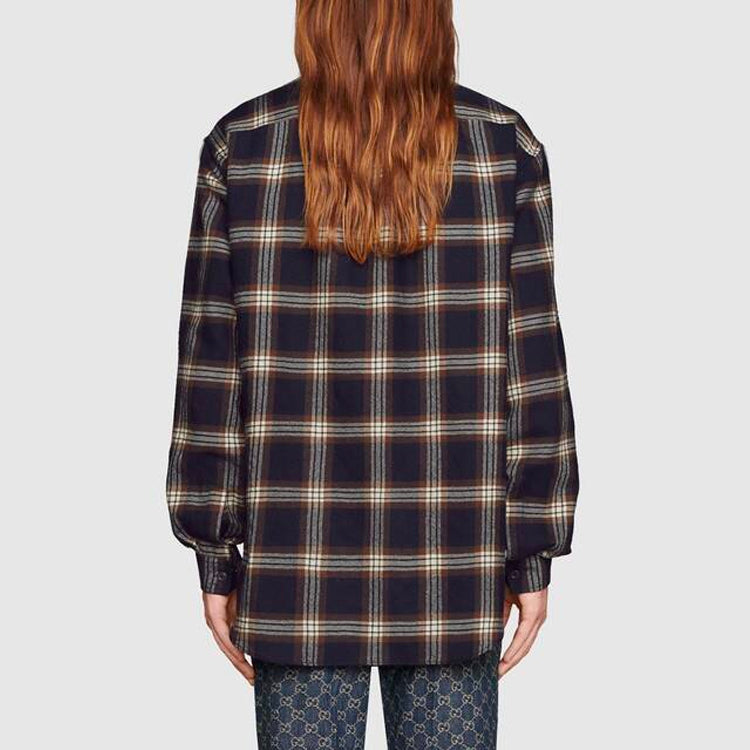 Gucci Check Wool Shirt With Interlocking G 'Navy' 648854-Z8AMJ-4310