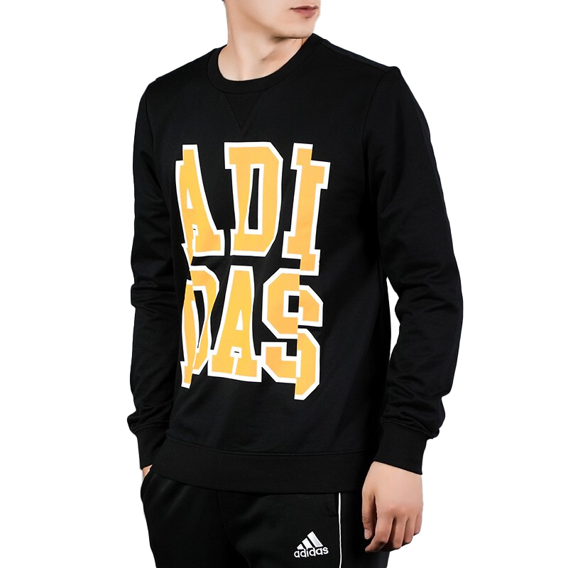 adidas neo Large Logo Printing Round Neck Pullover Black EI6273