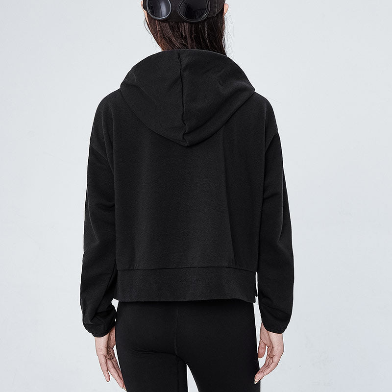(WMNS) Nike Embroidered Logo Big Pocket Short Sports Hoodie Black DA6484-010