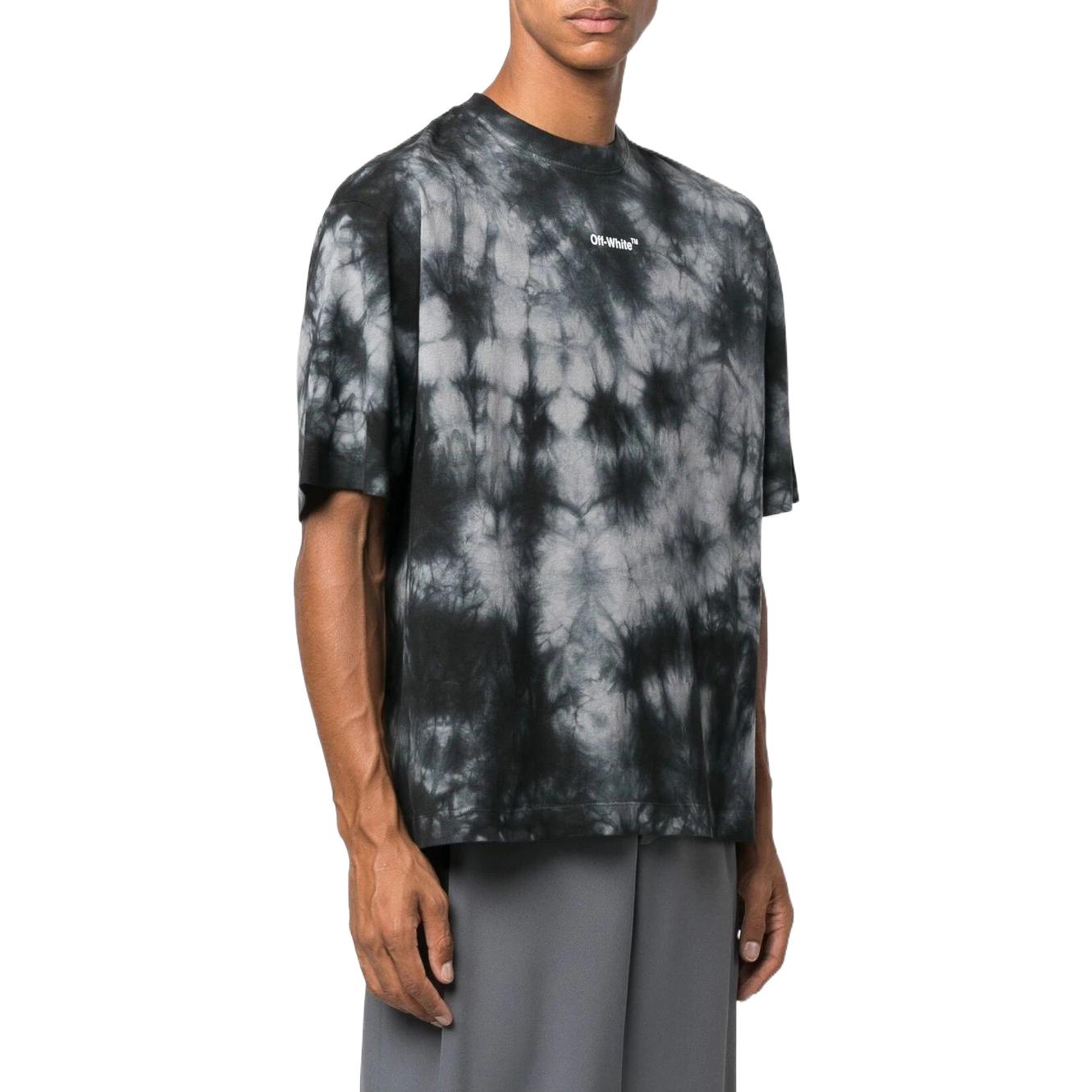Men's Off-White FW22 Tie Dye Logo Printing Round Neck Short Sleeve Loose Fit Gray T-Shirt OMAA120F22JER0090701