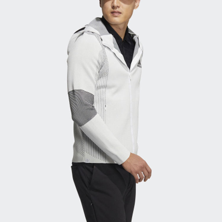 Men's adidas Logo Printing Solid Color Zipper Jacket White HB3592