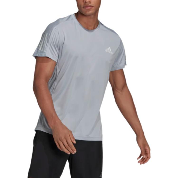 Men's adidas Solid Color Breathable Sports Round Neck Short Sleeve Light Grey T-Shirt GJ9969