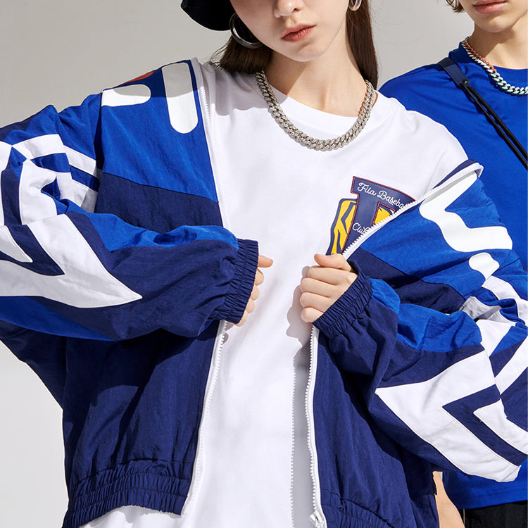FILA FUSION Casual Sports Splicing Woven Stand Collar Jacket Blue T11M112703F-DB