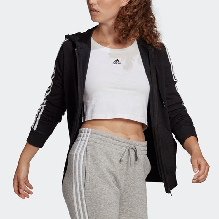 (WMNS) adidas Contrasting Colors Stripe Sports Hooded Jacket Autumn Black GL0792