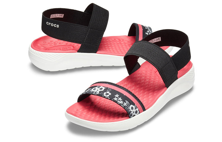 (WMNS) Crocs LiteRide Pattern Outdoor Open Toe Black Red Sandals 'Black Red' 205868-066