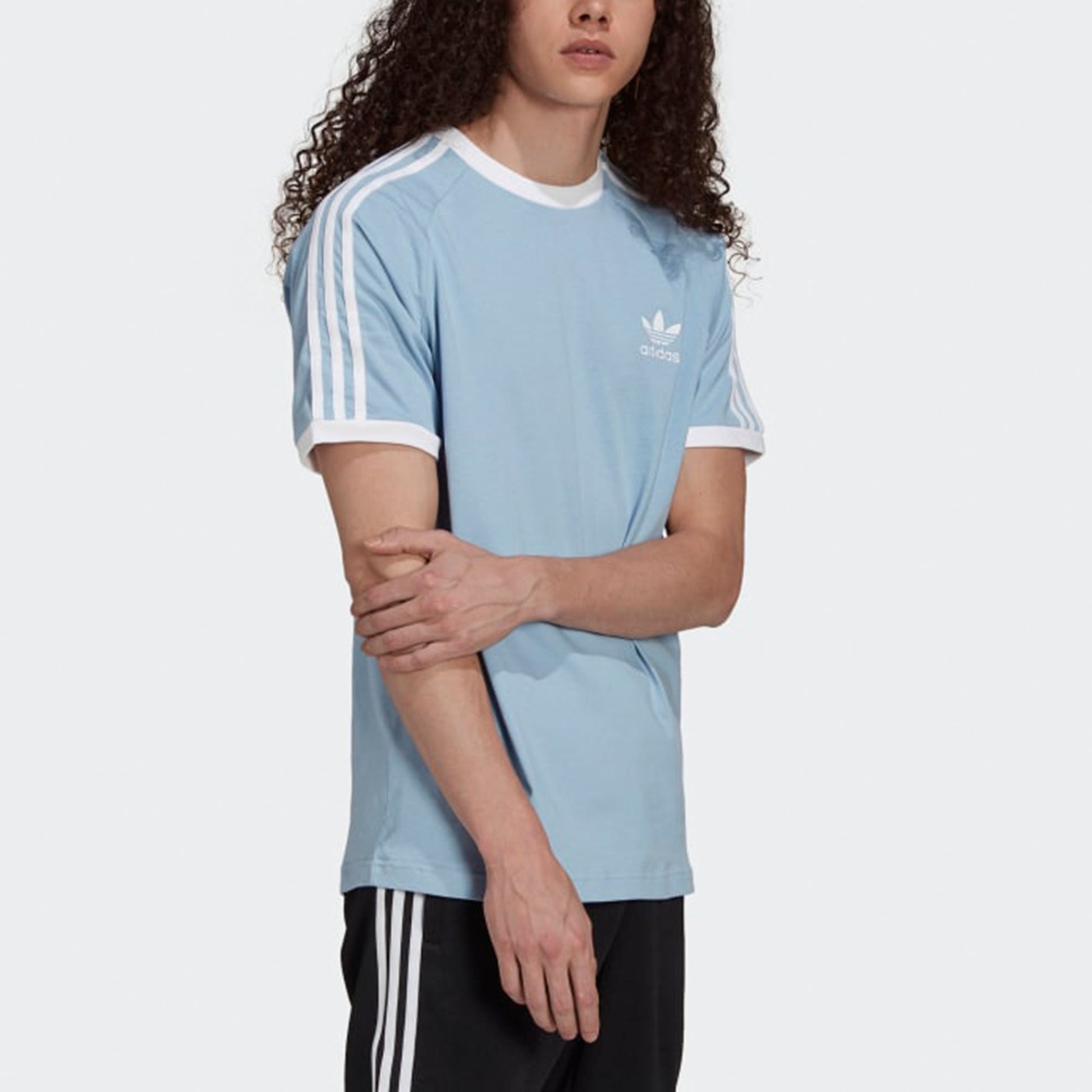 adidas originals Three-Stripe sSport Round NeckShort Sleeve Men's Light Blue H37759