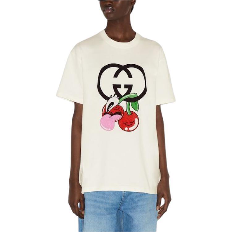 (WMNS) Gucci Cotton Jersey Printed T-Shirt 'Off White' 776596-XJGHP-9088