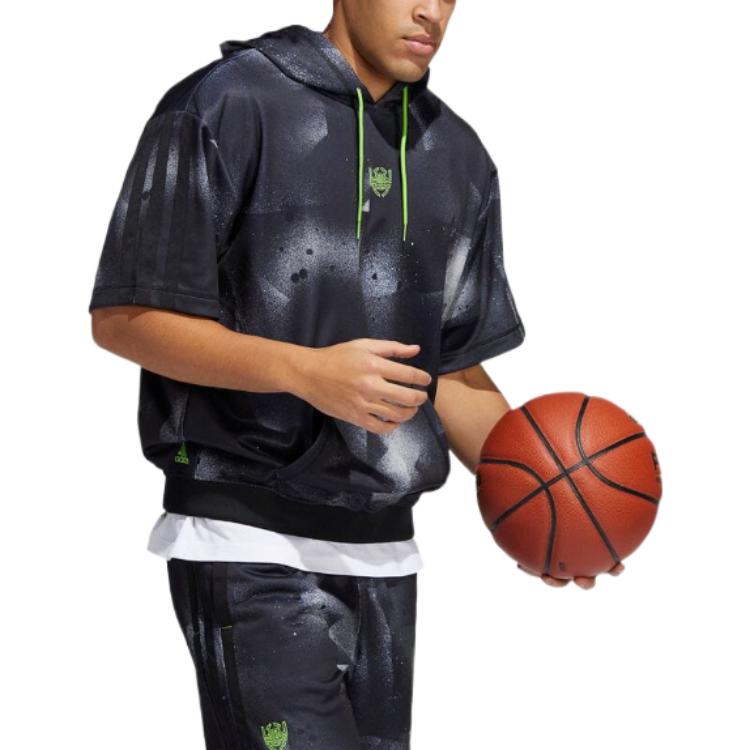 Men's adidas Drawstring Hoodie Short Sleeve T-Shirt Japanese Version Black HB5427