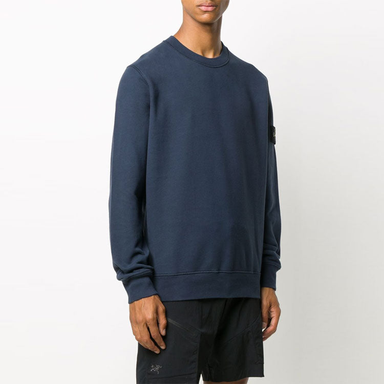 Men's STONE ISLAND Solid Color Long Sleeves Round Neck Pullover Blue 731563020-V0020