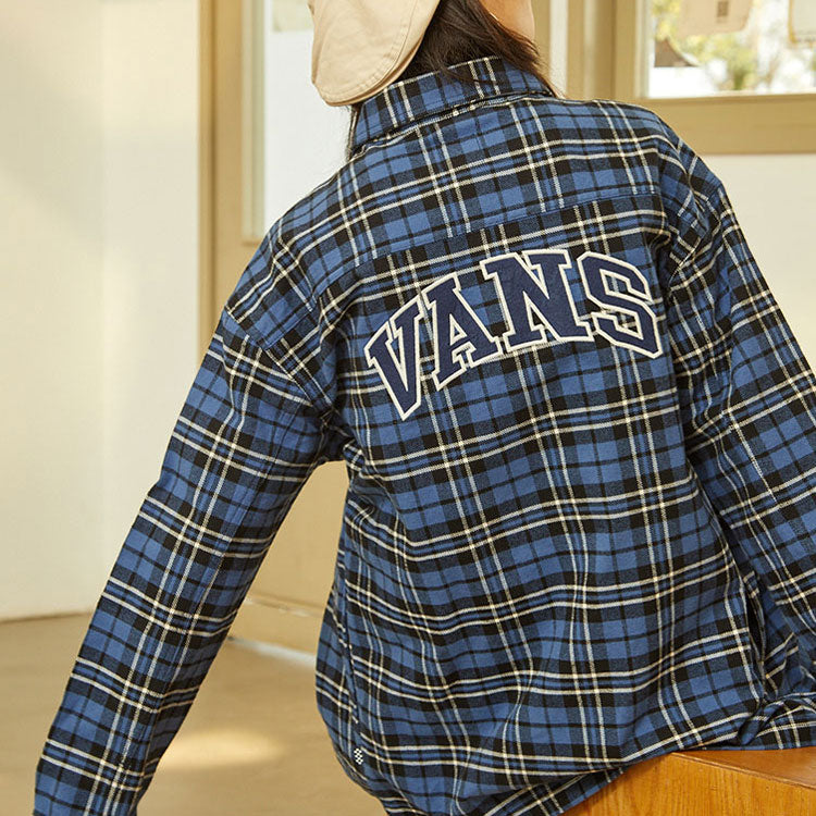 (WMNS) Vans Contrasting Colors Plaid Logo Printing Long Sleeves Blue Shirt VN0A7TNT2T9