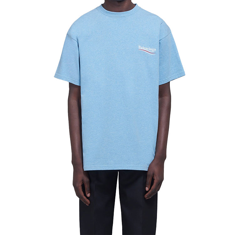 Men's Balenciaga Political Campaign Printing Version Round Neck Short Sleeve Blue 570803TBV425840