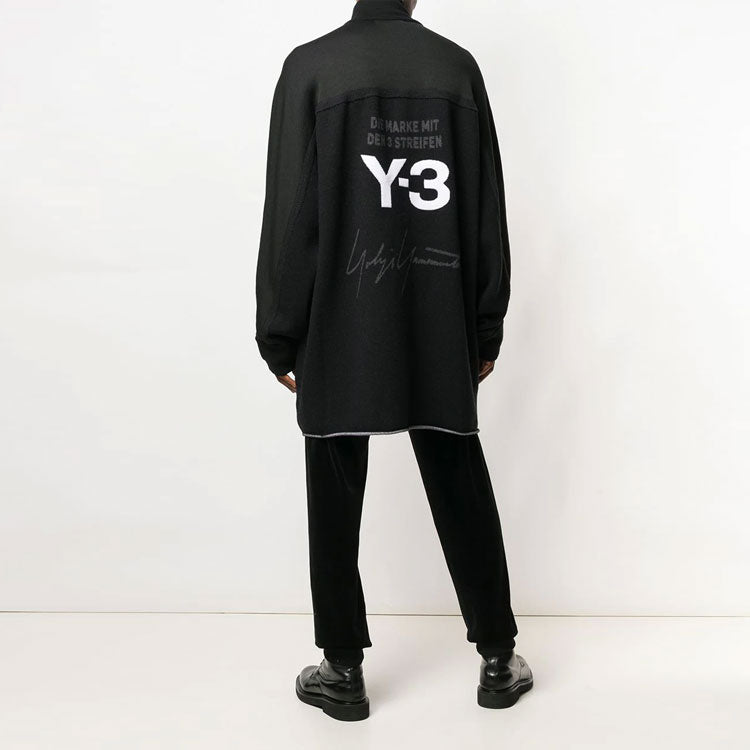 Men's Y-3 Back Logo Printing mid-length Zipper Jacket Black DQ0706