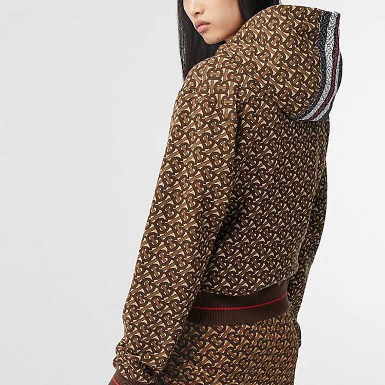 (WMNS) Burberry Logo Stripes Prints Cotton Hoodie Brown 80184581