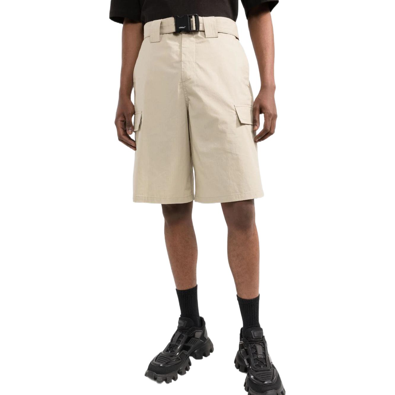 Men's Off-White SS22 Solid Color High Waist Minimalistic Bermuda Shorts Version Beige OMCB059S22FAB0011700
