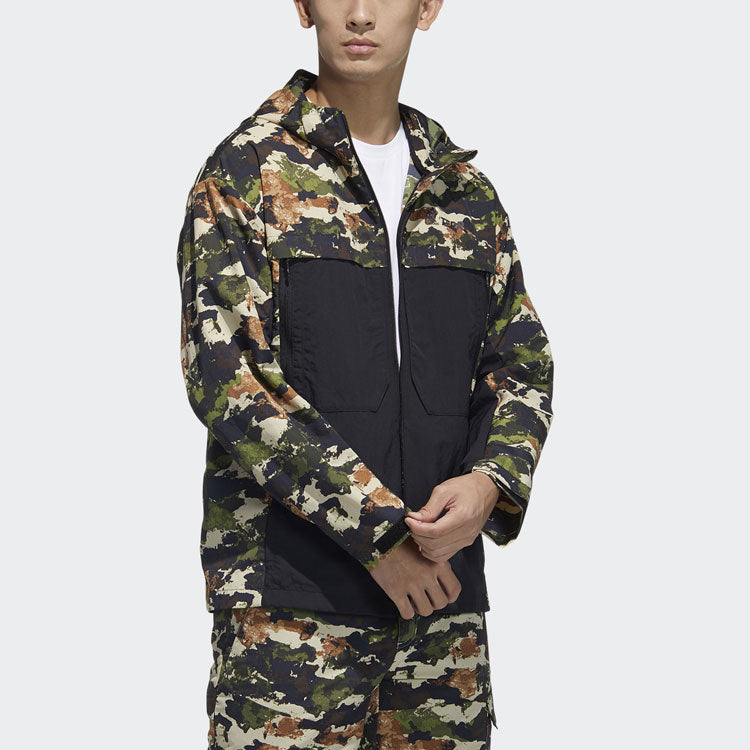 adidas Terrex Festiv Aop Wb Outdoor Sports Camouflage Splicing Hooded Jacket Brown GN7594