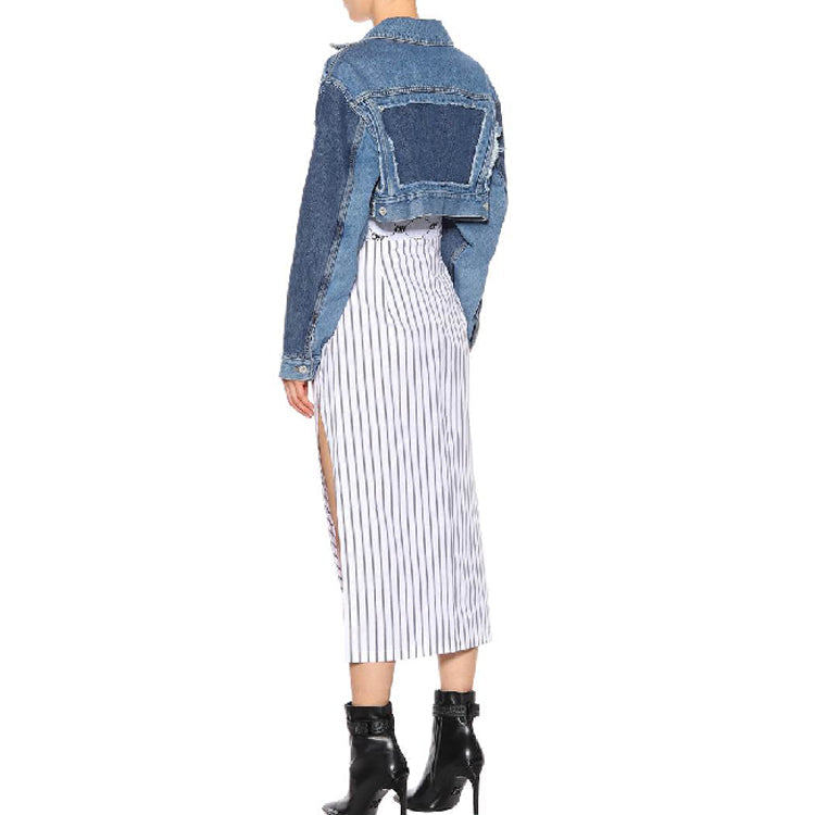 (WMNS) Off-White Short Zipper Jean Jacket Blue OWYE001R183860217301