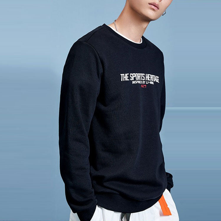 Li-Ning Sports Fashion Series Alphabet Printing Fleece Lined Round Neck Pullover Black AWDPC99-3