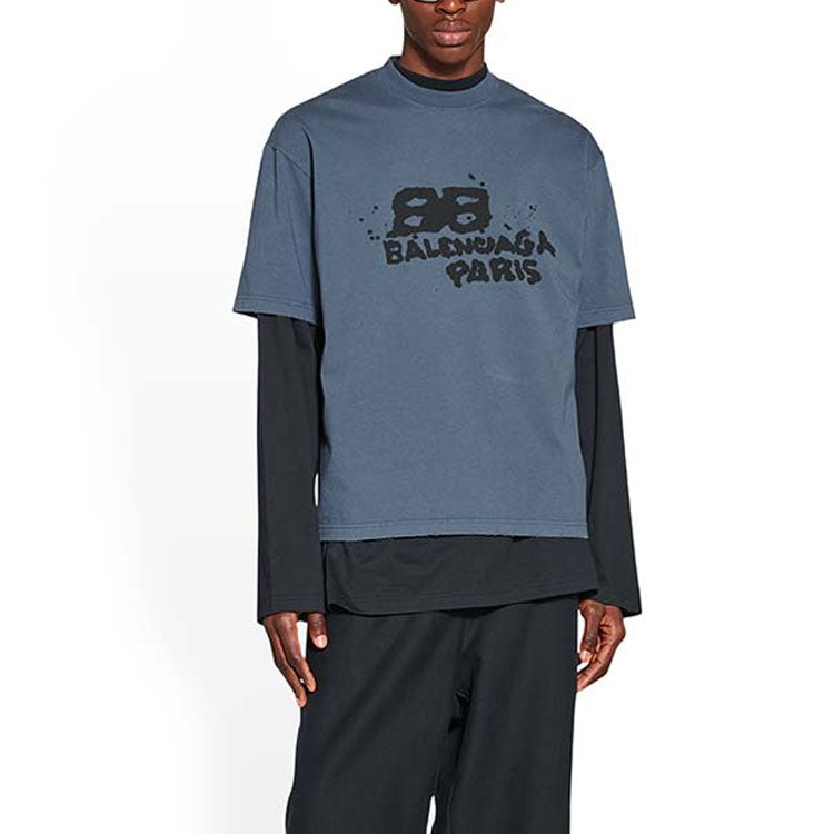 Balenciaga Hand-Drawn BB Icon T-Shirt Medium Fit 'Blue Black' 612966TNVN44183