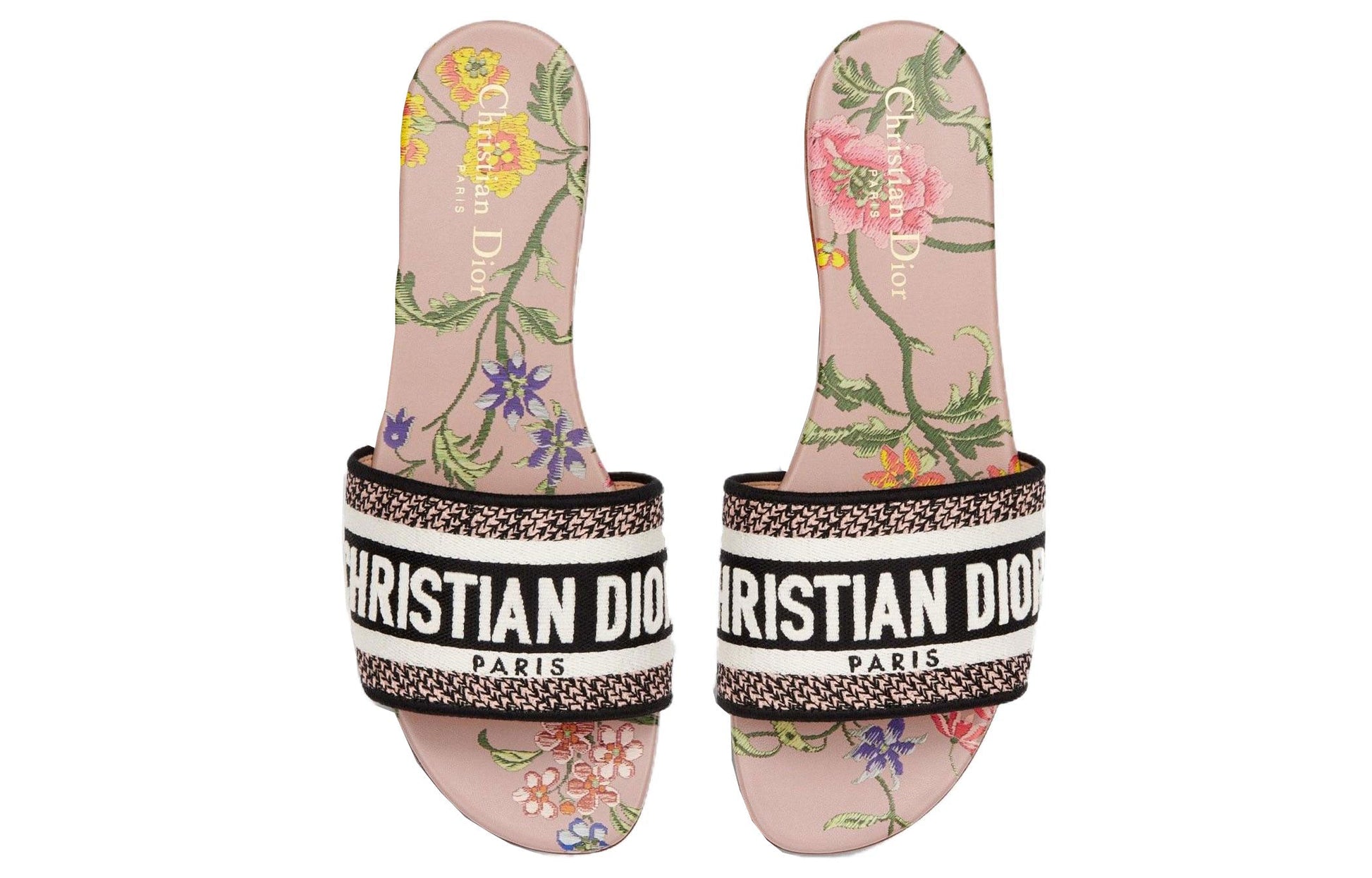 (WMNS) DIOR Dway Slide Powder Pink Multicolor Embroidered Cotton KCQ209FWY_S38P