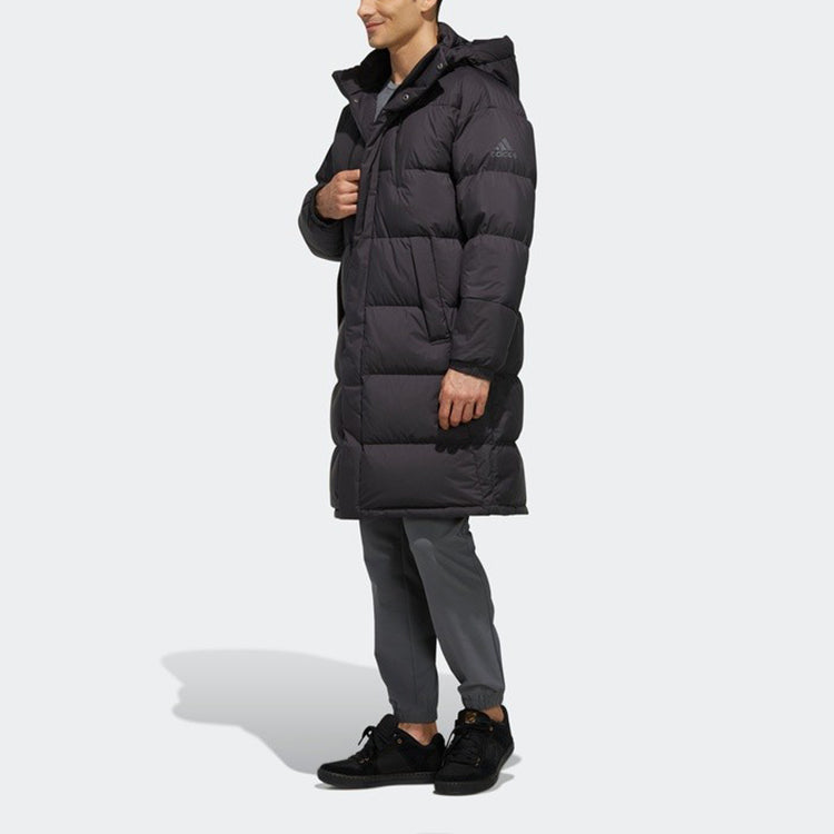 adidas Puffy Long Down Stay Warm Outdoor Sports hooded down Jacket Black EH4008