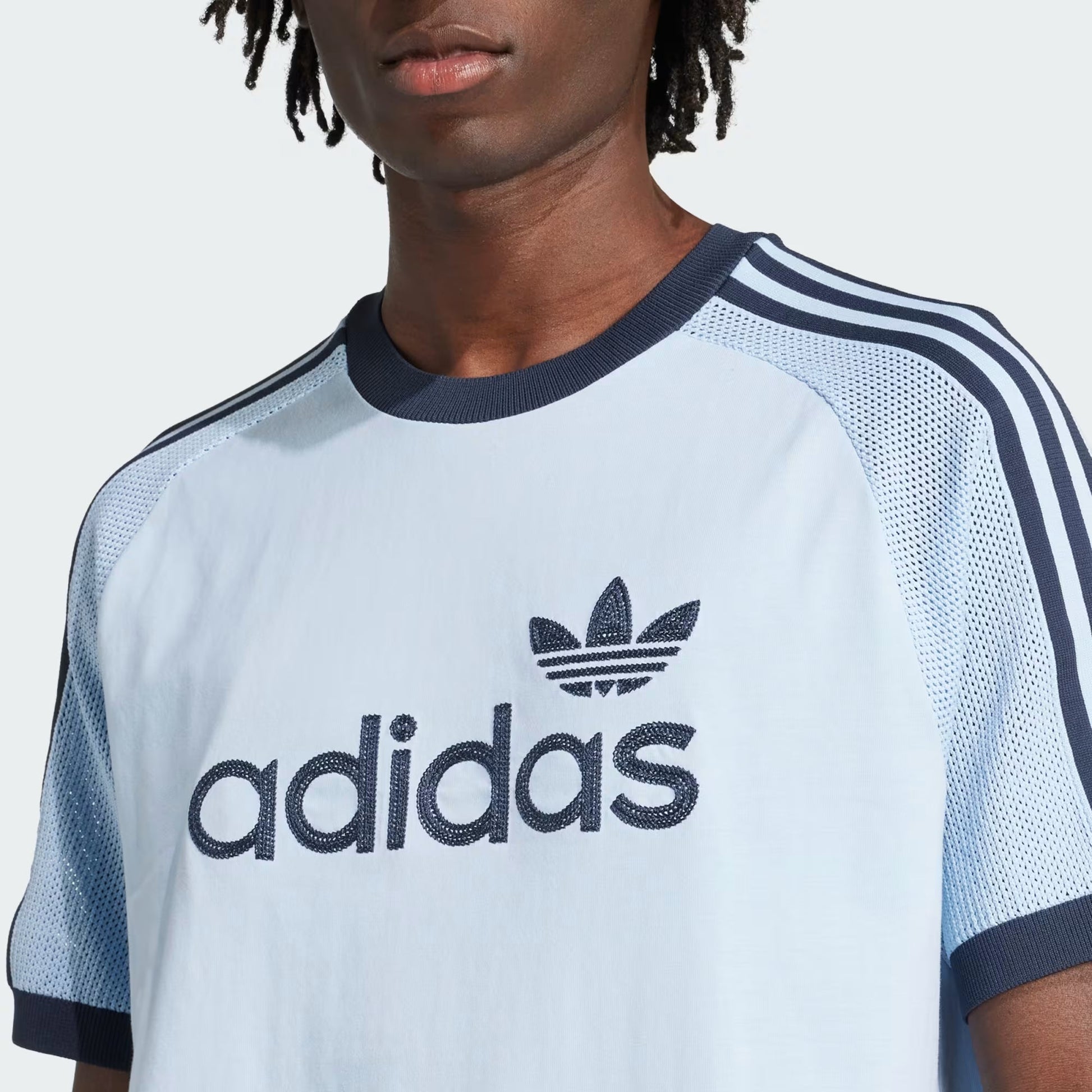 adidas Premium Knitted T-Shirt Asia Sizing 'Clear Sky' JN5557