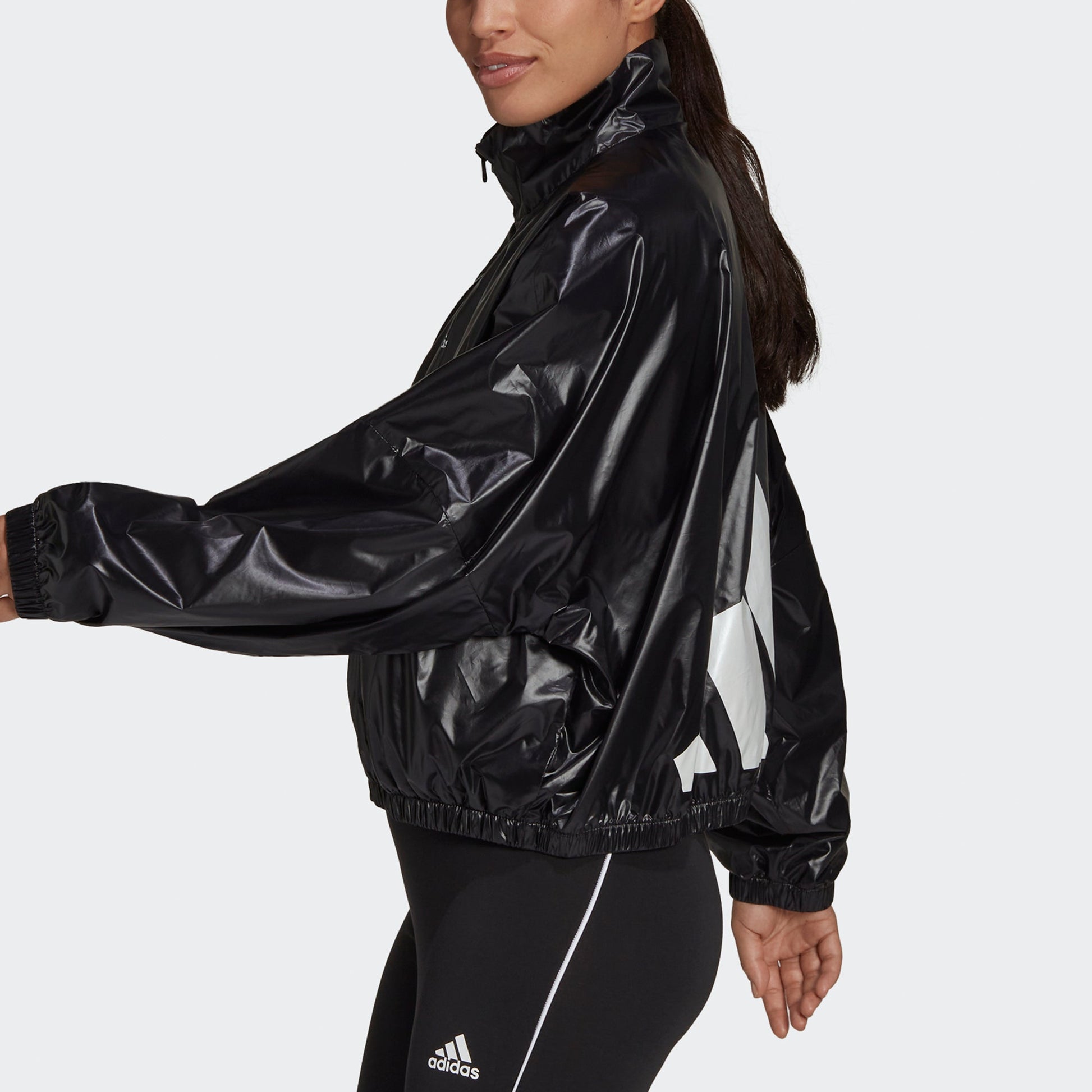(WMNS) adidas Wvn Jacket Logo Printing Glossy Stand Up Collar Jacket Coat Black HI1197