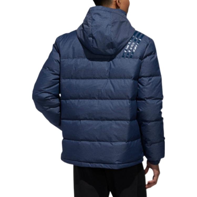 adidas Solid Color Hooded  three stripes Down Jacket Men's Navy Blue DM4210