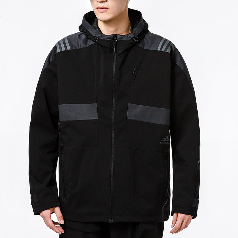 adidas Athleisure Casual Sports hooded Training Knit Jacket Black H40235