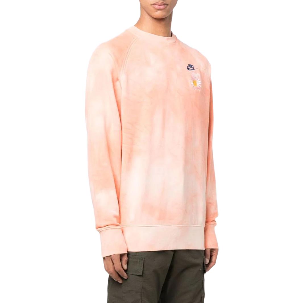 Men's Nike Chest Brand Logo Embroidered Tie Dye Round Neck Long Sleeves Orange DM5010-693
