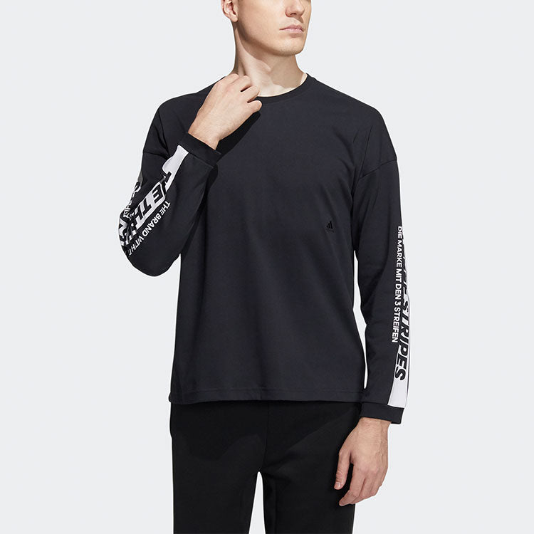 Men's adidas Sleeve Alphabet Pattern Round Neck Pullover Black HD0083