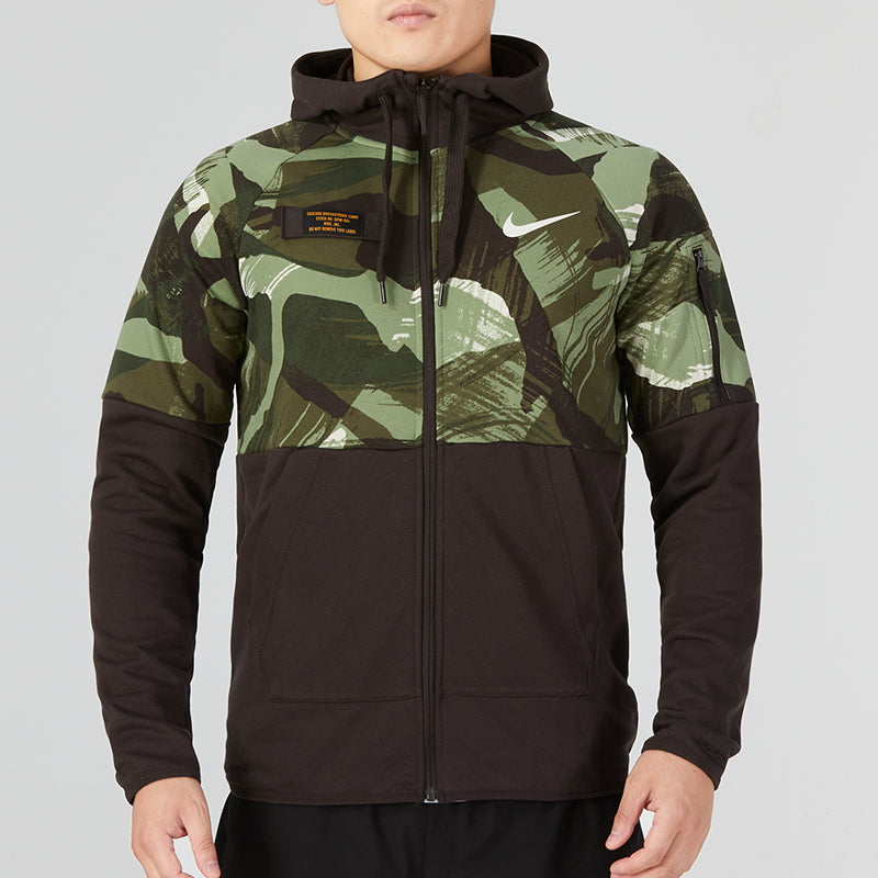 Men's Nike Dri-FIT Casual Splicing Camouflage Fleece Hooded Jacket Black DQ4791-220