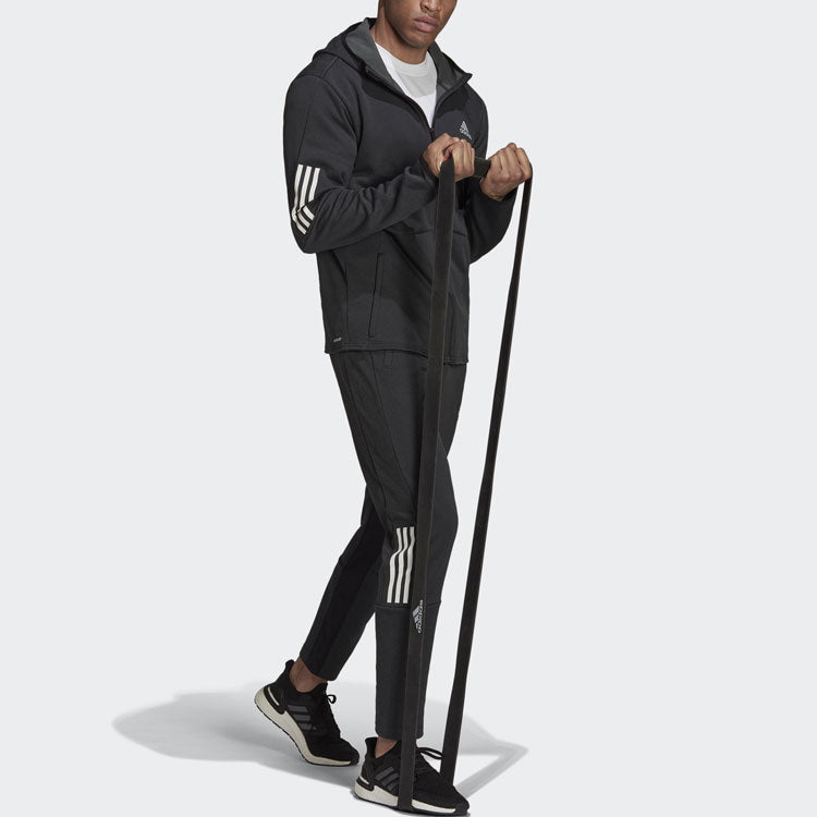 Men's adidas Stripe Zipper Hooded Jacket Black HC3060