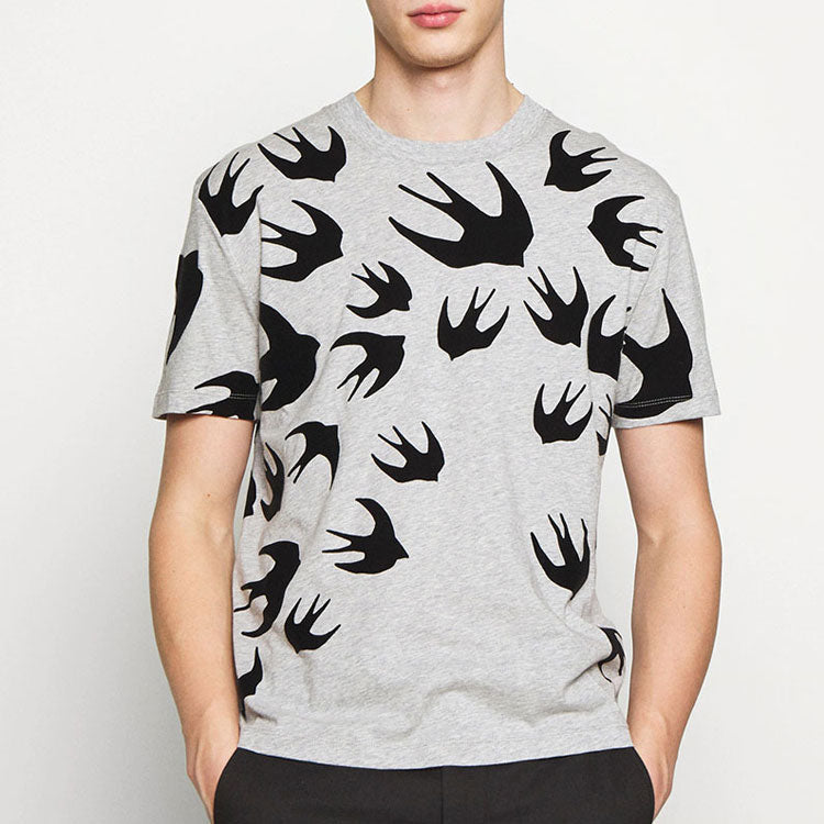 Men's McQ Alexander McQueen Swallow Printing Cotton Short Sleeve Gray 291571-RLT86-1225