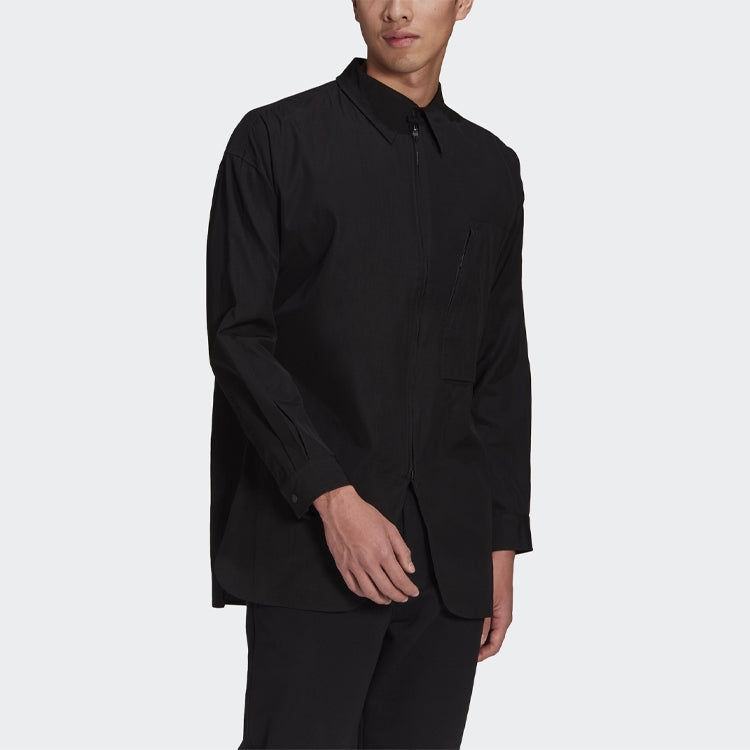 Men's Y-3 SS21 Logo Pattern Zipper Shirt Black GV4224